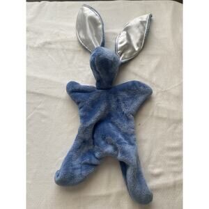 Blue Bunny Rabbit Plush Lovey Satin Ears Chenille Fur Flat Toy Stuffed Unmarked